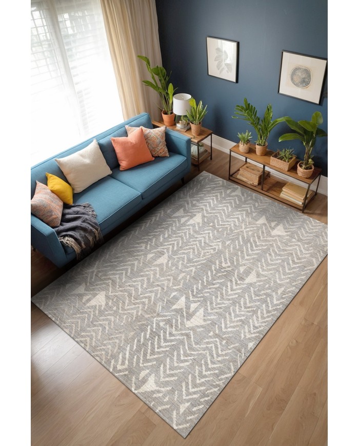 Gansio Modern Şönil Desenli Pamuk Tabanlı Yıkanabilen Kaydırmaz Antibakteriyel  Salon Halısı