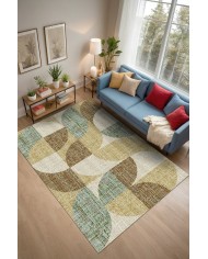 Bande Modern Şönil Desenli Pamuk Tabanlı Yıkanabilen Kaydırmaz Antibakteriyel  Salon Halısı