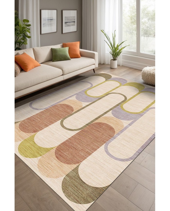 Graf Modern Şönil Desenli Pamuk Tabanlı Yıkanabilen Kaydırmaz Antibakteriyel  Salon Halısı