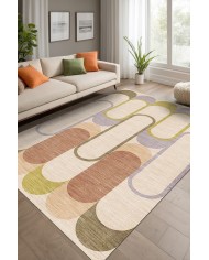 Graf Modern Şönil Desenli Pamuk Tabanlı Yıkanabilen Kaydırmaz Antibakteriyel  Salon Halısı