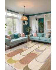 Graf Modern Şönil Desenli Pamuk Tabanlı Yıkanabilen Kaydırmaz Antibakteriyel  Salon Halısı