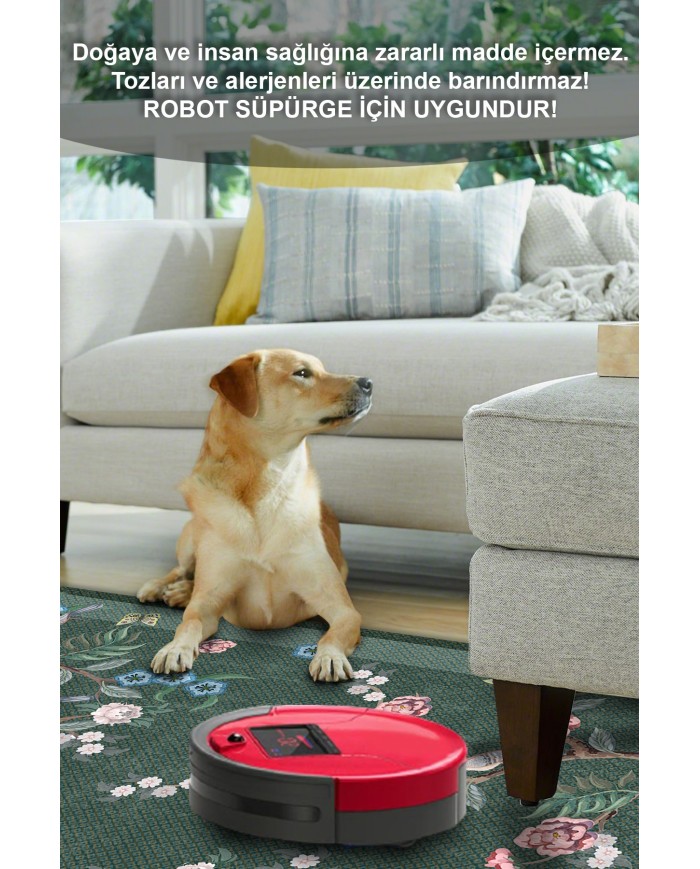 Groos Floral Desenli Pamuk Tabanlı Yıkanabilen Kaydırmaz Antibakteriyel Şönil Salon Halısı