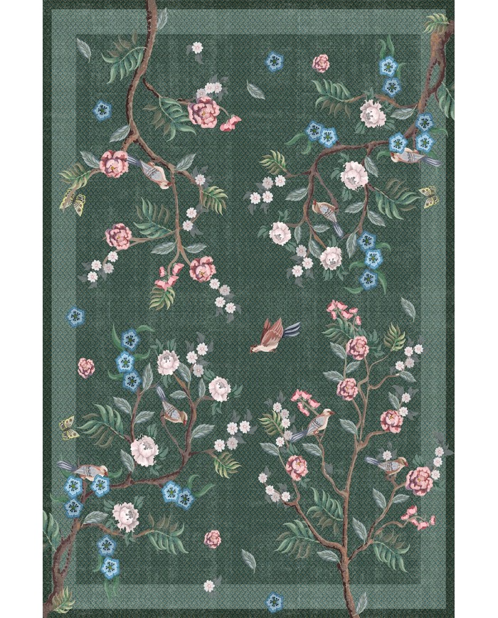 Groos Floral Desenli Pamuk Tabanlı Yıkanabilen Kaydırmaz Antibakteriyel Şönil Salon Halısı