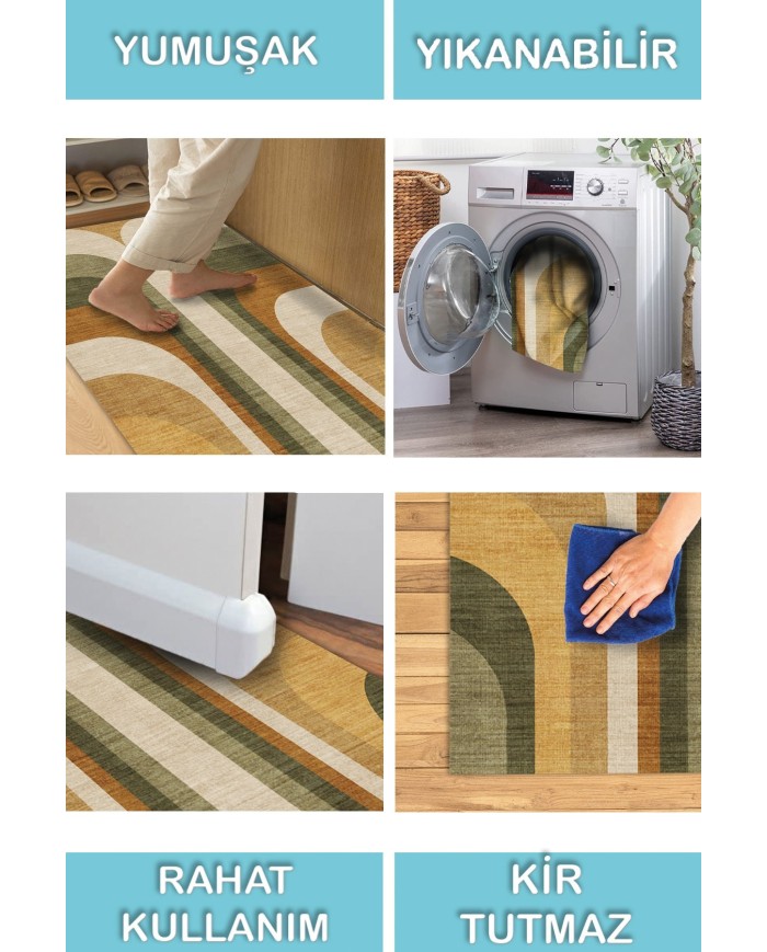 Pendao Modern Şönil Pamuk Tabanlı Yıkanabilen Kaydırmaz Antibakteriyel  Salon Halısı