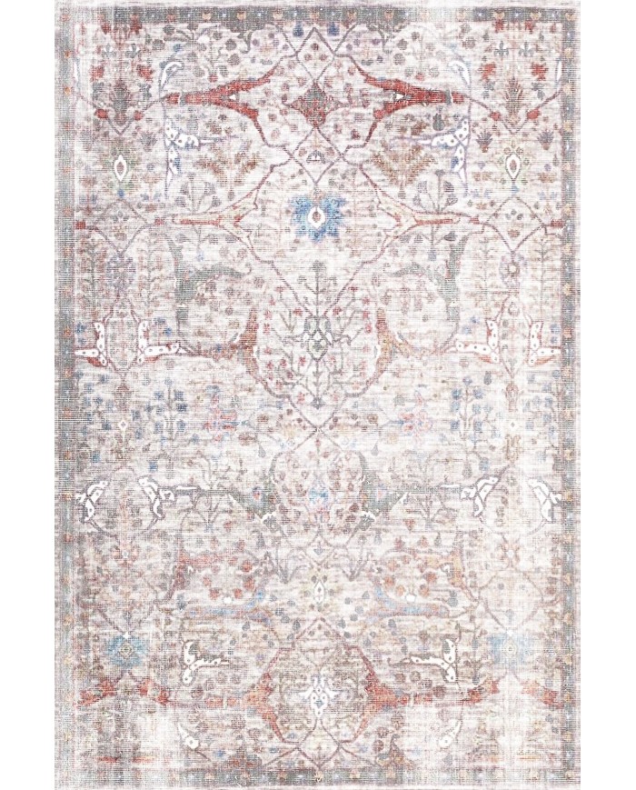 Seguro Vintage Desenli Pamuk Tabanlı Yıkanabilen Kaydırmaz Antibakteriyel Şönil Salon Halısı