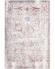 Seguro Vintage Desenli Pamuk Tabanlı Yıkanabilen Kaydırmaz Antibakteriyel Şönil Salon Halısı