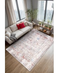 Seguro Vintage Desenli Pamuk Tabanlı Yıkanabilen Kaydırmaz Antibakteriyel Şönil Salon Halısı