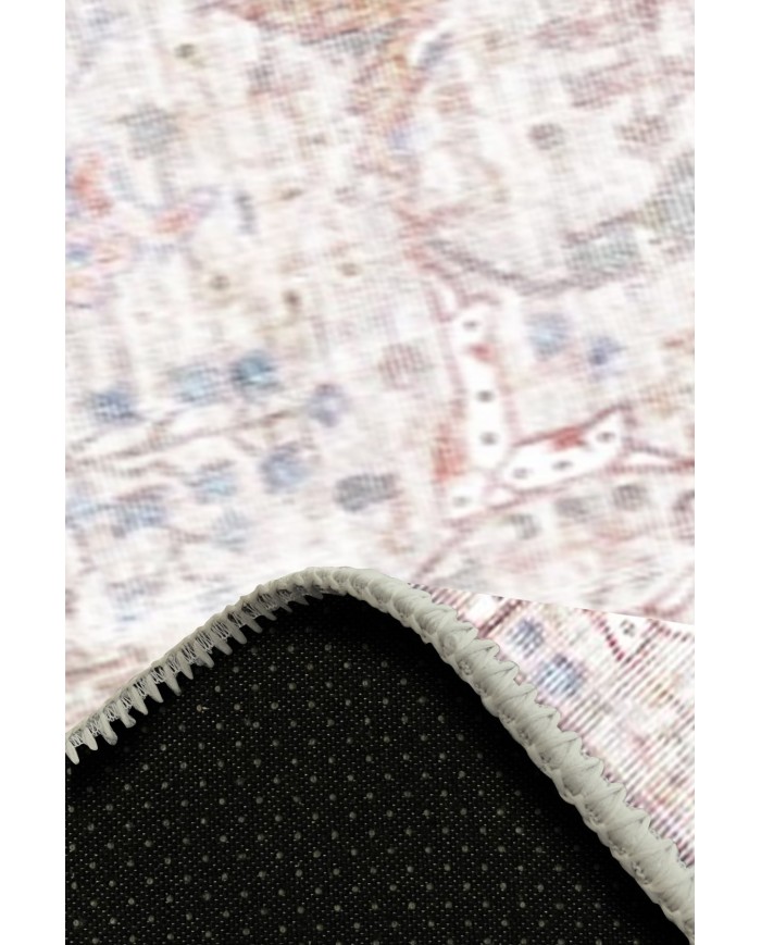 Seguro Vintage Desenli Pamuk Tabanlı Yıkanabilen Kaydırmaz Antibakteriyel Şönil Salon Halısı