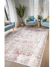Seguro Vintage Desenli Pamuk Tabanlı Yıkanabilen Kaydırmaz Antibakteriyel Şönil Salon Halısı