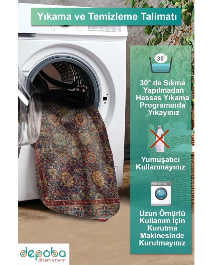 Sarah Kadife Yıkanabilir Kaymaz Pamuk Tabanlı Antibakteriyel Salon Halısı