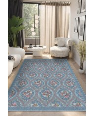 Etal Floral Desenli Pamuk Tabanlı Yıkanabilen Kaydırmaz Antibakteriyel Şönil Salon Halısı