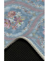 Etal Floral Desenli Pamuk Tabanlı Yıkanabilen Kaydırmaz Antibakteriyel Şönil Salon Halısı