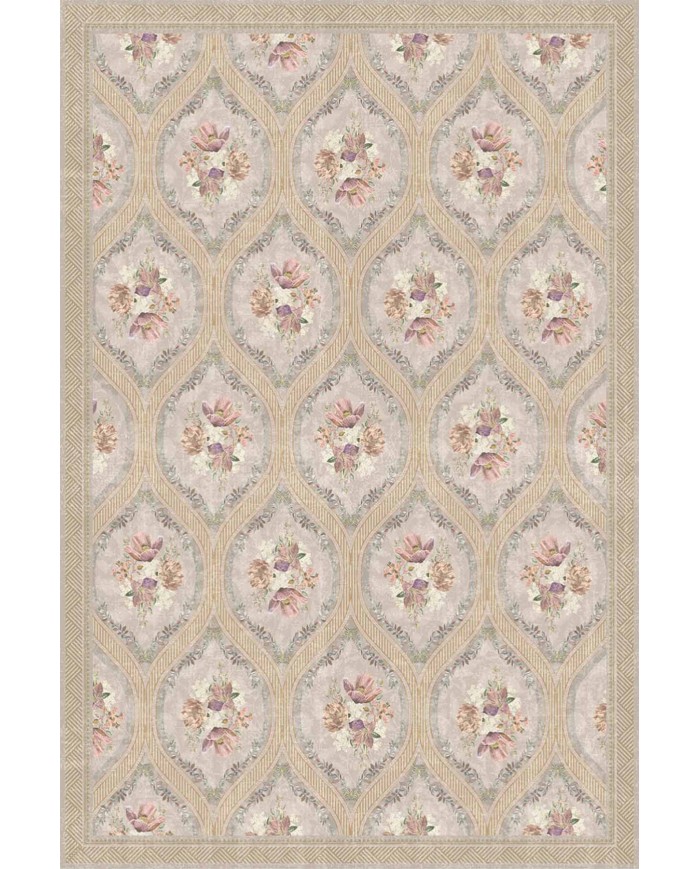 Evanse Floral Desenli Pamuk Tabanlı Yıkanabilen Kaydırmaz Antibakteriyel Şönil Salon Halısı