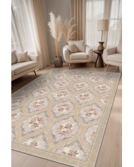 Evanse Floral Desenli Pamuk Tabanlı Yıkanabilen Kaydırmaz Antibakteriyel Şönil Salon Halısı