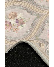 Evanse Floral Desenli Pamuk Tabanlı Yıkanabilen Kaydırmaz Antibakteriyel Şönil Salon Halısı