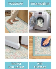 Melinda Floral Desenli Pamuk Tabanlı Yıkanabilen Kaydırmaz Antibakteriyel Şönil Salon Halısı