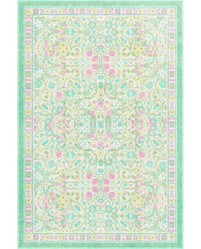 Melinda Floral Desenli Pamuk Tabanlı Yıkanabilen Kaydırmaz Antibakteriyel Şönil Salon Halısı