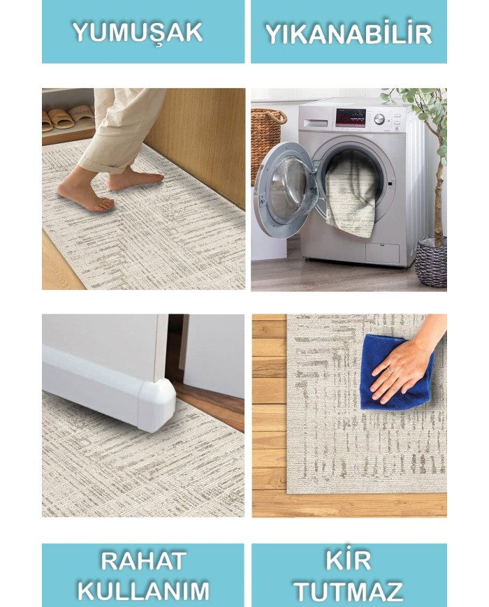 Nisay Modern Şönil Pamuk Tabanlı Yıkanabilen Kaydırmaz Antibakteriyel  Salon Halısı