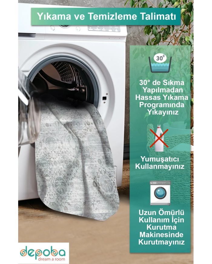 Vonno Kadife Yıkanabilir Kaymaz Pamuk Tabanlı Antibakteriyel Salon Halısı