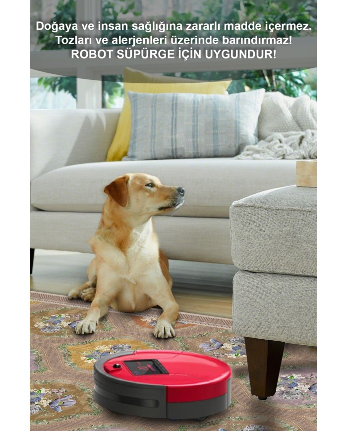 Plur Floral Desenli Pamuk Tabanlı Yıkanabilen Kaydırmaz Antibakteriyel Şönil Salon Halısı