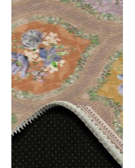 Plur Floral Desenli Pamuk Tabanlı Yıkanabilen Kaydırmaz Antibakteriyel Şönil Salon Halısı