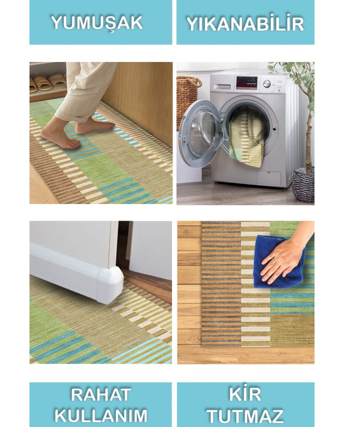 Saltes Modern Şönil Pamuk Tabanlı Yıkanabilen Kaydırmaz Antibakteriyel  Salon Halısı