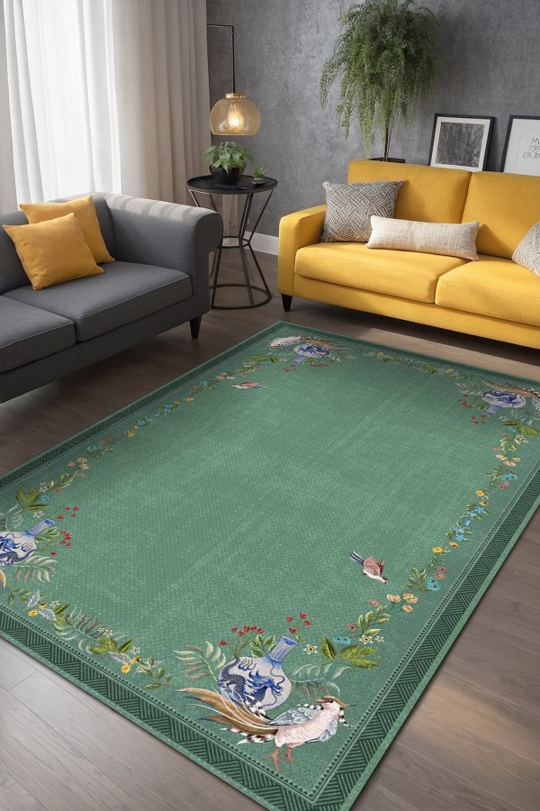 Sing Floral Desenli Pamuk Tabanlı Yıkanabilen Kaydırmaz Antibakteriyel Şönil Salon Halısı Sing Floral Desenli Pamuk Tabanlı Yıkanabilen Kaydırmaz Antibakteriyel Şönil Salon Halısı