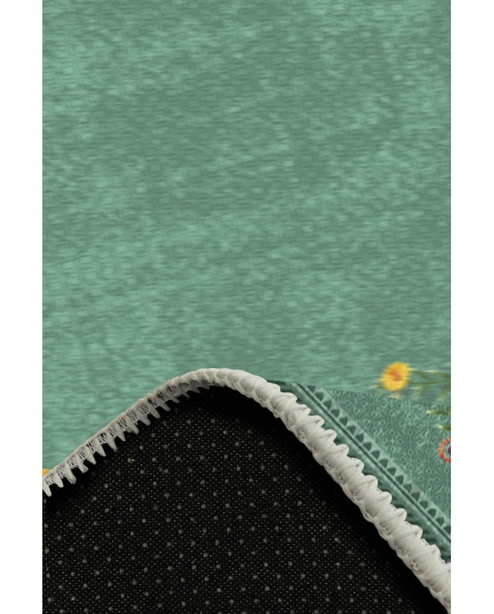 Sing Floral Desenli Pamuk Tabanlı Yıkanabilen Kaydırmaz Antibakteriyel Şönil Salon Halısı