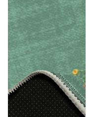 Sing Floral Desenli Pamuk Tabanlı Yıkanabilen Kaydırmaz Antibakteriyel Şönil Salon Halısı