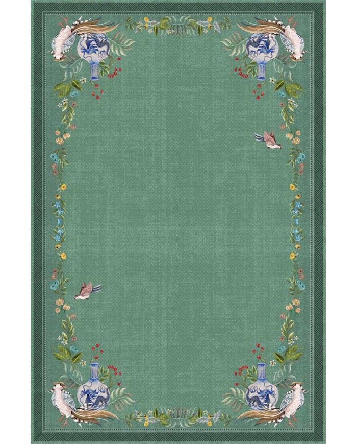 Sing Floral Desenli Pamuk Tabanlı Yıkanabilen Kaydırmaz Antibakteriyel Şönil Salon Halısı