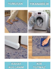 Sunikas Floral Desenli Pamuk Tabanlı Yıkanabilen Kaydırmaz Antibakteriyel Şönil Salon Halısı