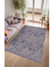 Sunikas Floral Desenli Pamuk Tabanlı Yıkanabilen Kaydırmaz Antibakteriyel Şönil Salon Halısı