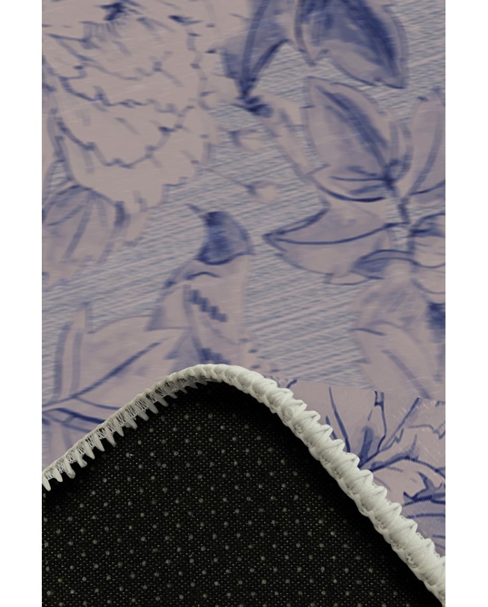 Sunikas Floral Desenli Pamuk Tabanlı Yıkanabilen Kaydırmaz Antibakteriyel Şönil Salon Halısı