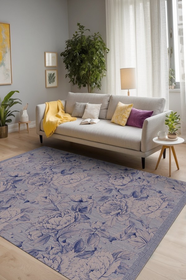 Sunikas Floral Desenli Pamuk Tabanlı Yıkanabilen Kaydırmaz Antibakteriyel Şönil Salon Halısı Sunikas Floral Desenli Pamuk Tabanlı Yıkanabilen Kaydırmaz Antibakteriyel Şönil Salon Halısı