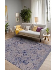 Sunikas Floral Desenli Pamuk Tabanlı Yıkanabilen Kaydırmaz Antibakteriyel Şönil Salon Halısı