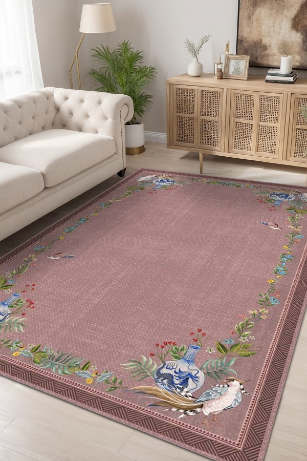 Yase Floral Desenli Pamuk Tabanlı Yıkanabilen Kaydırmaz Antibakteriyel Şönil Salon Halısı Yase Floral Desenli Pamuk Tabanlı Yıkanabilen Kaydırmaz Antibakteriyel Şönil Salon Halısı