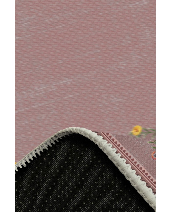 Yase Floral Desenli Pamuk Tabanlı Yıkanabilen Kaydırmaz Antibakteriyel Şönil Salon Halısı