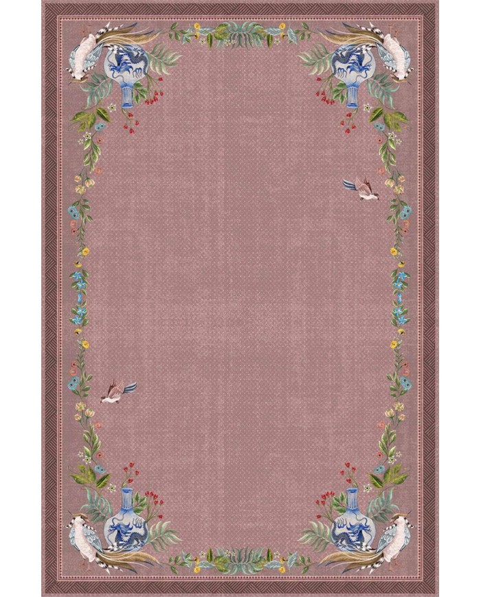 Yase Floral Desenli Pamuk Tabanlı Yıkanabilen Kaydırmaz Antibakteriyel Şönil Salon Halısı