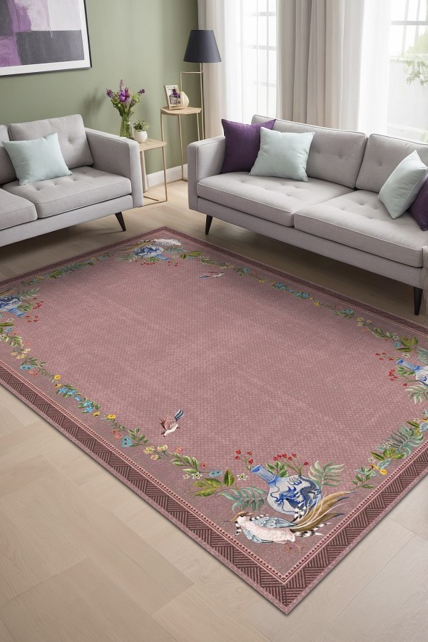 Yase Floral Desenli Pamuk Tabanlı Yıkanabilen Kaydırmaz Antibakteriyel Şönil Salon Halısı Yase Floral Desenli Pamuk Tabanlı Yıkanabilen Kaydırmaz Antibakteriyel Şönil Salon Halısı