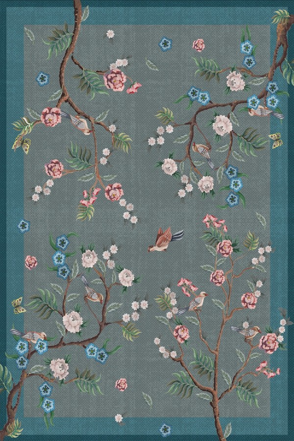 Prans Floral Desenli Pamuk Tabanlı Yıkanabilen Kaydırmaz Antibakteriyel Şönil Salon Halısı Prans Floral Desenli Pamuk Tabanlı Yıkanabilen Kaydırmaz Antibakteriyel Şönil Salon Halısı