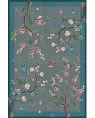 Prans Floral Desenli Pamuk Tabanlı Yıkanabilen Kaydırmaz Antibakteriyel Şönil Salon Halısı