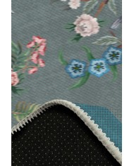 Prans Floral Desenli Pamuk Tabanlı Yıkanabilen Kaydırmaz Antibakteriyel Şönil Salon Halısı