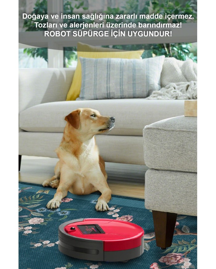 Sobesli Floral Desenli Pamuk Tabanlı Yıkanabilen Kaydırmaz Antibakteriyel Şönil Salon Halısı