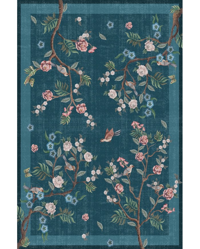 Sobesli Floral Desenli Pamuk Tabanlı Yıkanabilen Kaydırmaz Antibakteriyel Şönil Salon Halısı