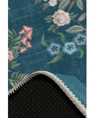 Sobesli Floral Desenli Pamuk Tabanlı Yıkanabilen Kaydırmaz Antibakteriyel Şönil Salon Halısı