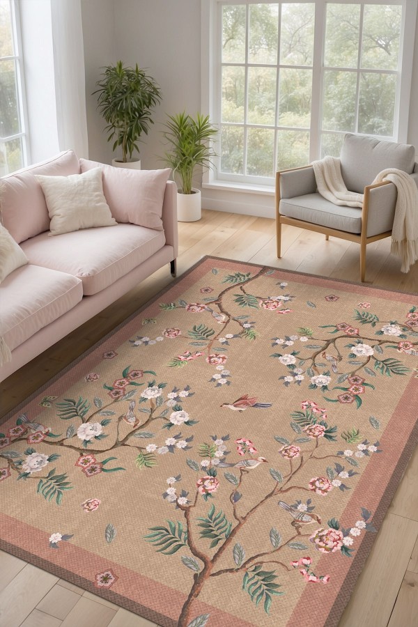 Sumsey Floral Desenli Pamuk Tabanlı Yıkanabilen Kaydırmaz Antibakteriyel Şönil Salon Halısı Sumsey Floral Desenli Pamuk Tabanlı Yıkanabilen Kaydırmaz Antibakteriyel Şönil Salon Halısı