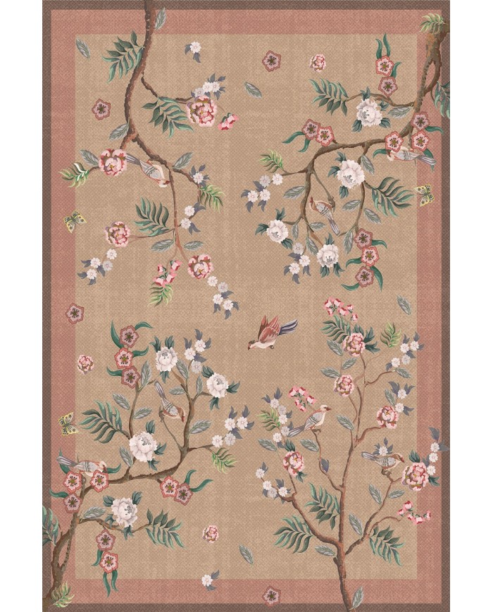 Sumsey Floral Desenli Pamuk Tabanlı Yıkanabilen Kaydırmaz Antibakteriyel Şönil Salon Halısı