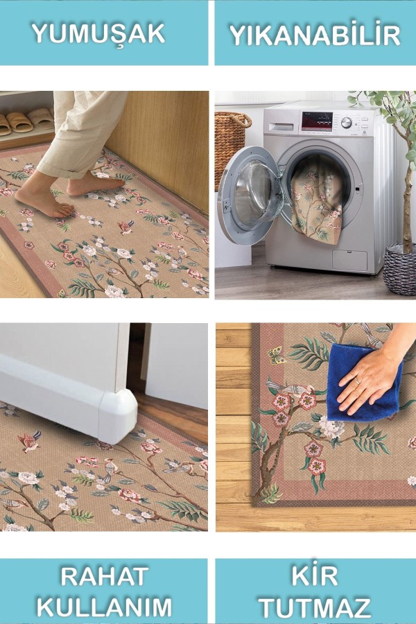 Sumsey Floral Desenli Pamuk Tabanlı Yıkanabilen Kaydırmaz Antibakteriyel Şönil Salon Halısı Sumsey Floral Desenli Pamuk Tabanlı Yıkanabilen Kaydırmaz Antibakteriyel Şönil Salon Halısı