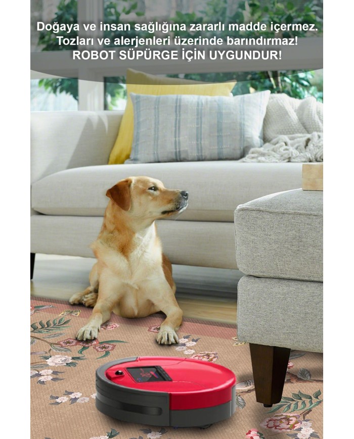 Sumsey Floral Desenli Pamuk Tabanlı Yıkanabilen Kaydırmaz Antibakteriyel Şönil Salon Halısı