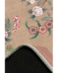 Sumsey Floral Desenli Pamuk Tabanlı Yıkanabilen Kaydırmaz Antibakteriyel Şönil Salon Halısı